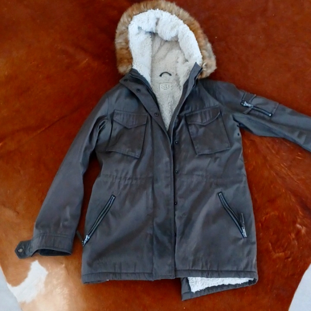 Women's Dark Brown Varsity Jacket with Faux Fur Trim